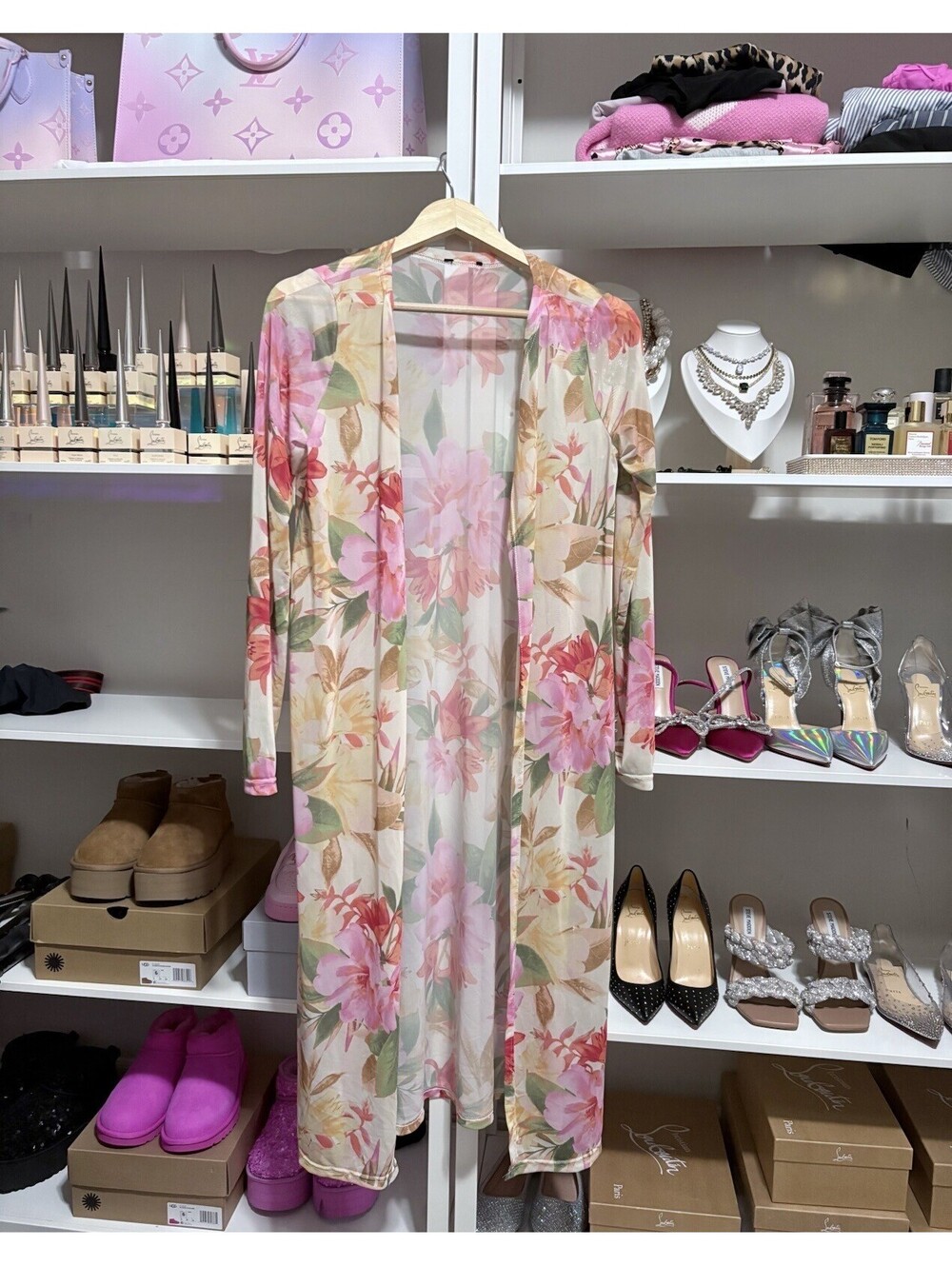 FLORAL Swim Coverup Duster Size Small/Medium Full Length